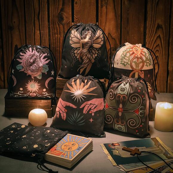 6 Large Printed Velvet Tarot Bags 7.1 X 5.9 | Oracle Card Bag | Runes Bag | - Picture 2 of 10